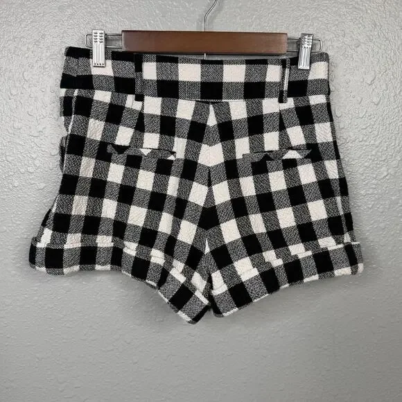 Veronica Beard Black, White Preppy Carito Gingham Rolled-Cuff Shorts / Size-4 - Picture 4 of 7